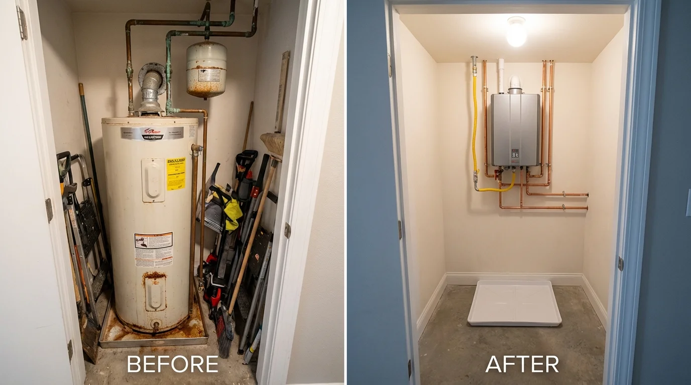 Tank water heater versus wall-mounted tankless unit comparison for Lake Bluff, IL homeowners